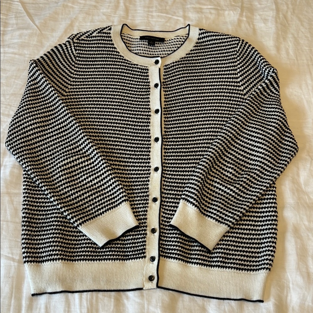 Ann Taylor Black and White Striped Cardigan Sweater